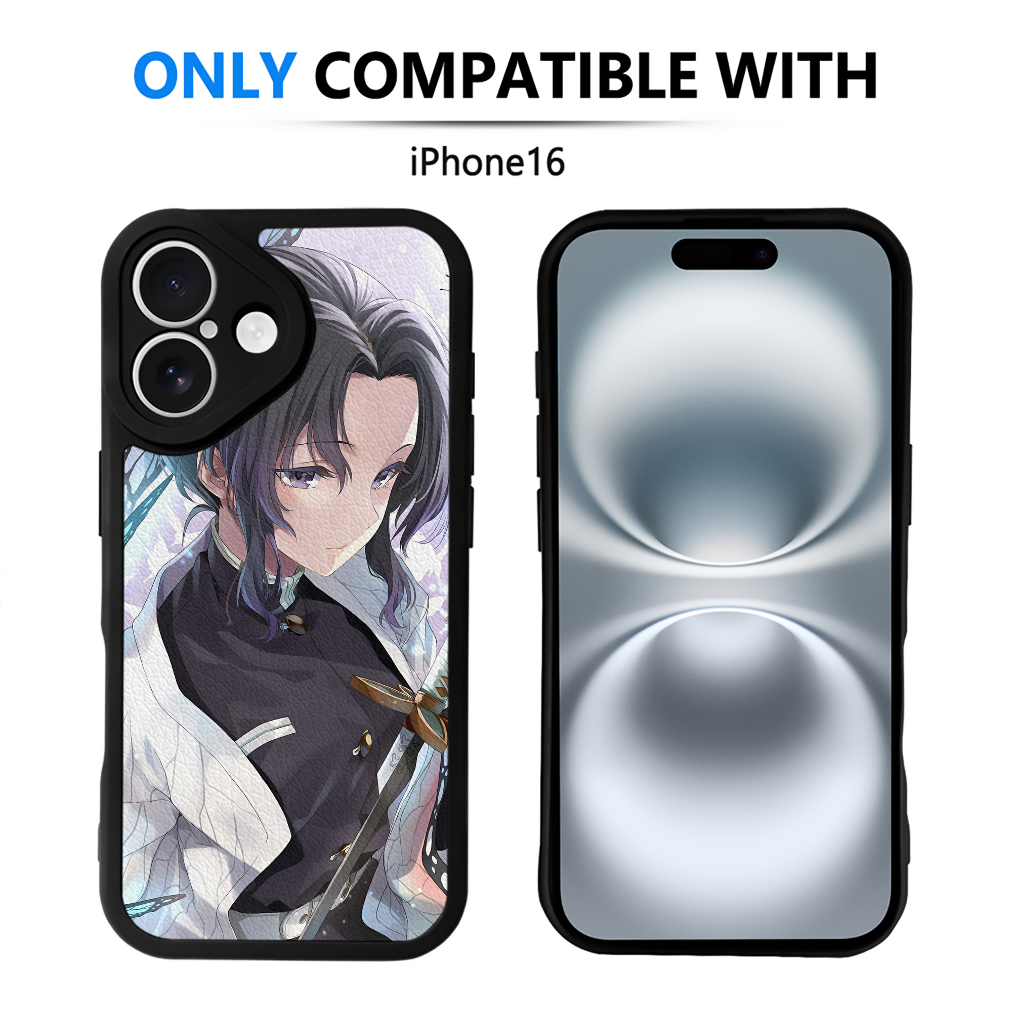 （画像用） 鬼滅の刃（きめつのやいば）蟲柱-胡蝶 しのぶ／こちょう しのぶ Kochou Shinobu 【iPhone 16シリーズ対応】シリコンスマホケース（レザー調） 材質：シリコン